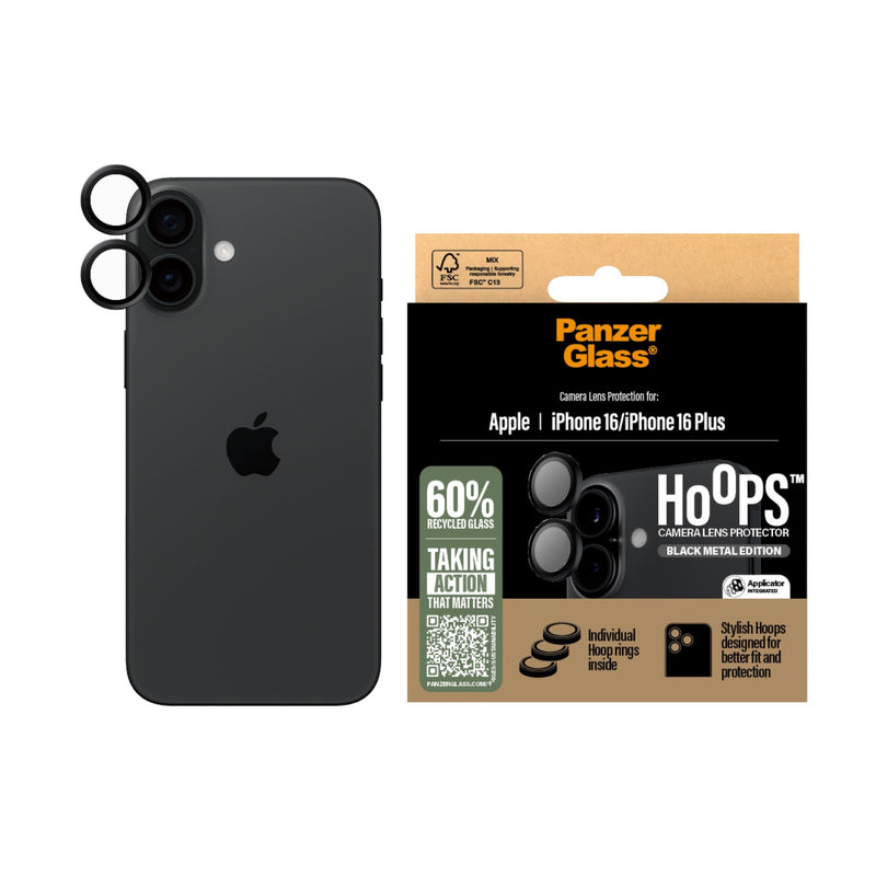 PanzerGlass Hoops Lens Screen Protector - Apple iPhone 16 / iPhone 16 Plus - Black (1283)