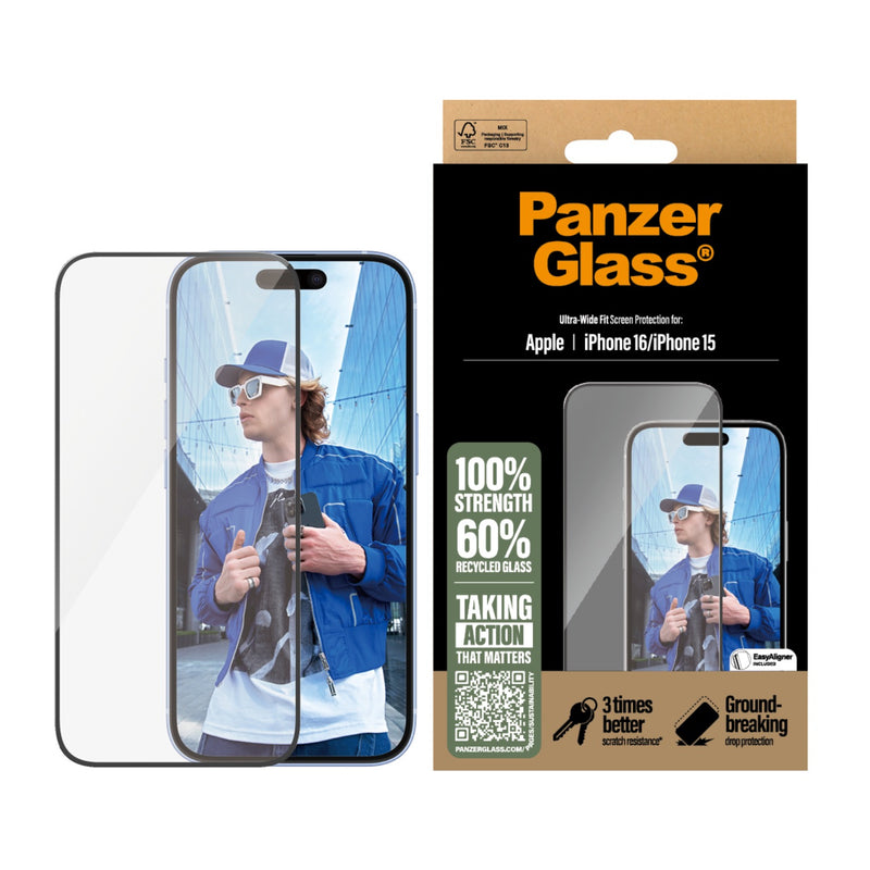 PanzerGlass Screen Protector Ultra Wide Fit - Apple iPhone 16 / iPhone 15 (2861)