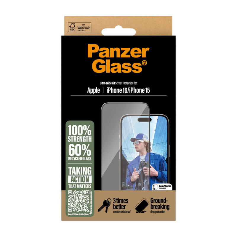 PanzerGlass Screen Protector Ultra Wide Fit - Apple iPhone 16 / iPhone 15 (2861)