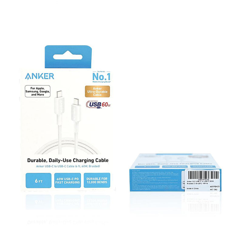 ANKER 322 USB C-USB C 1.8 Metre Braided Cable - White (A81F6H21)