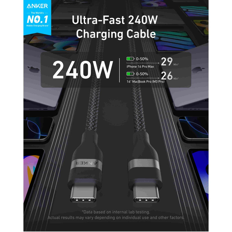 Anker USB C-USB C 1.8 Metre Fast Charging 240W Braided Cable - Black (A82E2H12)