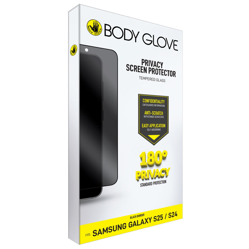 Body Glove Privacy Tempered Glass Screen Protector - Samsung Galaxy S25 - Black Border (BGSGPTG-GXS25)