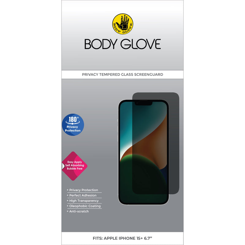 Body Glove Privacy Tempered Glass Screen Protector - Apple iPhone 15 Plus - BGSGPTG-IP15P