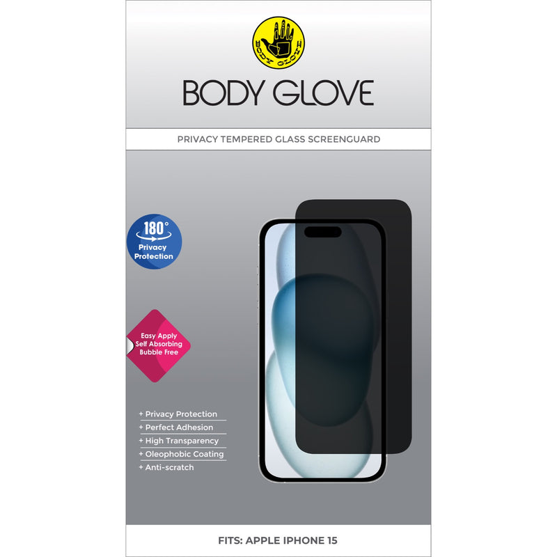 Body Glove Privacy Tempered Glass Screen Protector - Apple iPhone 15 - BGSGPTG-IP15