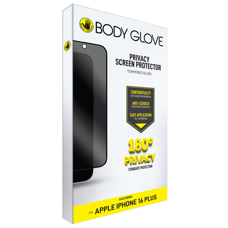 Body Glove Privacy Tempered Glass Screen Protector - Apple iPhone 16 Plus / iPhone 15 Plus - Black Border (BGSGPTG-IP16P)