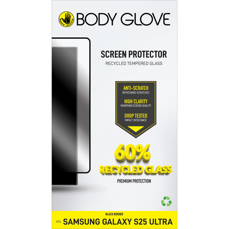 Body Glove Recycled Tempered Glass Screen Protector - Samsung Galaxy S25 Ultra - Black Border (BGSGRTG-GXS25U)