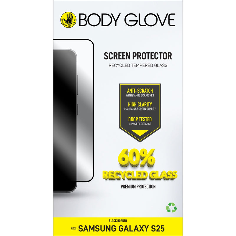 Body Glove Recycled Tempered Glass Screen Protector - Samsung Galaxy S25 - Black Border (BGSGRTG-GXS25)