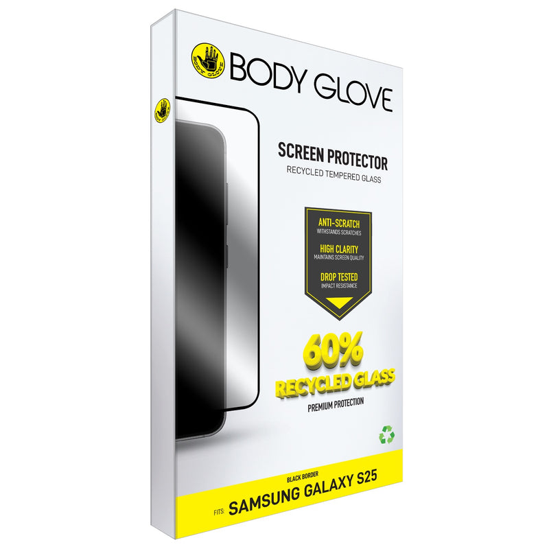 Body Glove Recycled Tempered Glass Screen Protector - Samsung Galaxy S25 - Black Border (BGSGRTG-GXS25)