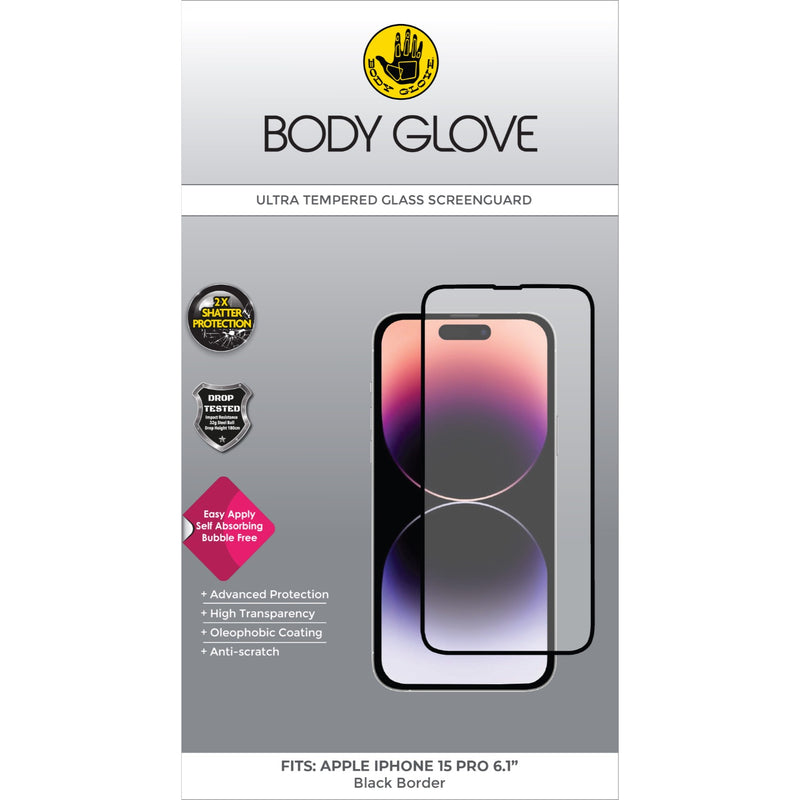 Body Glove Ultra Tempered Glass Screen Protector - Apple iPhone 15 Pro - BGSGUL-I15PR-BK