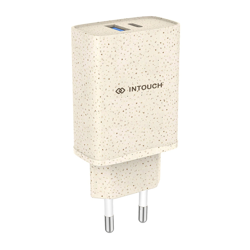 INTOUCH 2 Port PD/USB Eco Wall Charger 20W - Wheat Straw (IT-TCU4010)