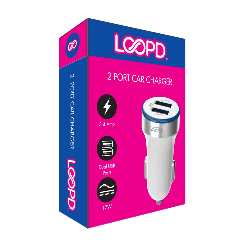 LOOP'D Dual USB Port Car Charger - 17W