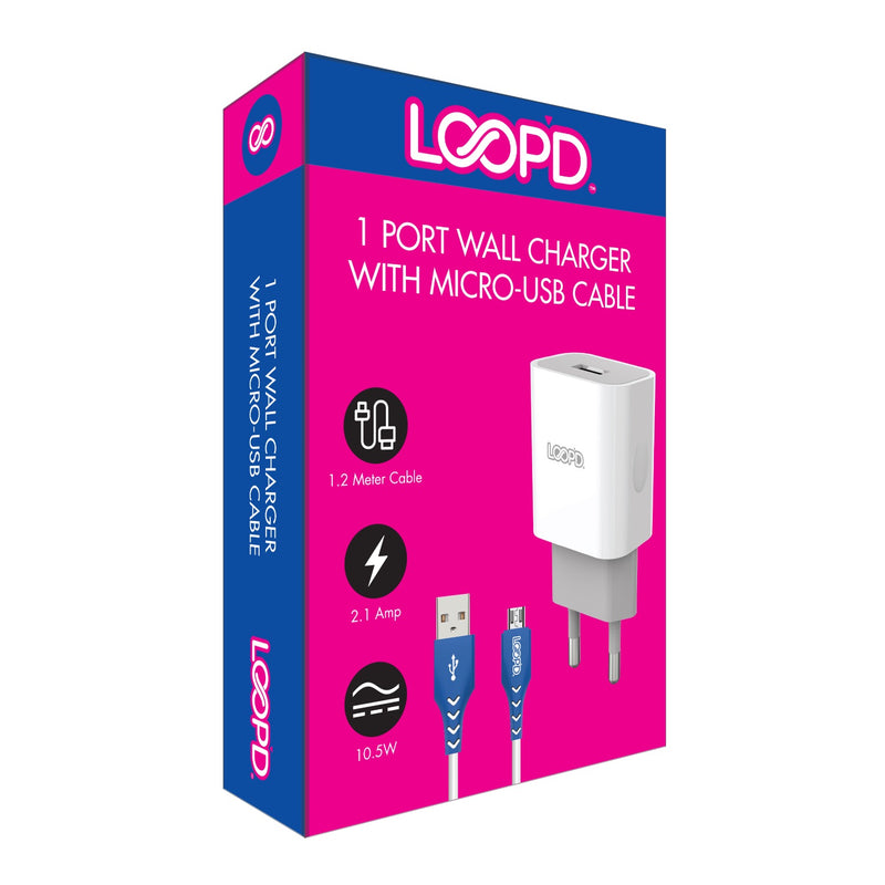 LOOP'D 1 Port Home Charger With Micro USB Cable 10.5W