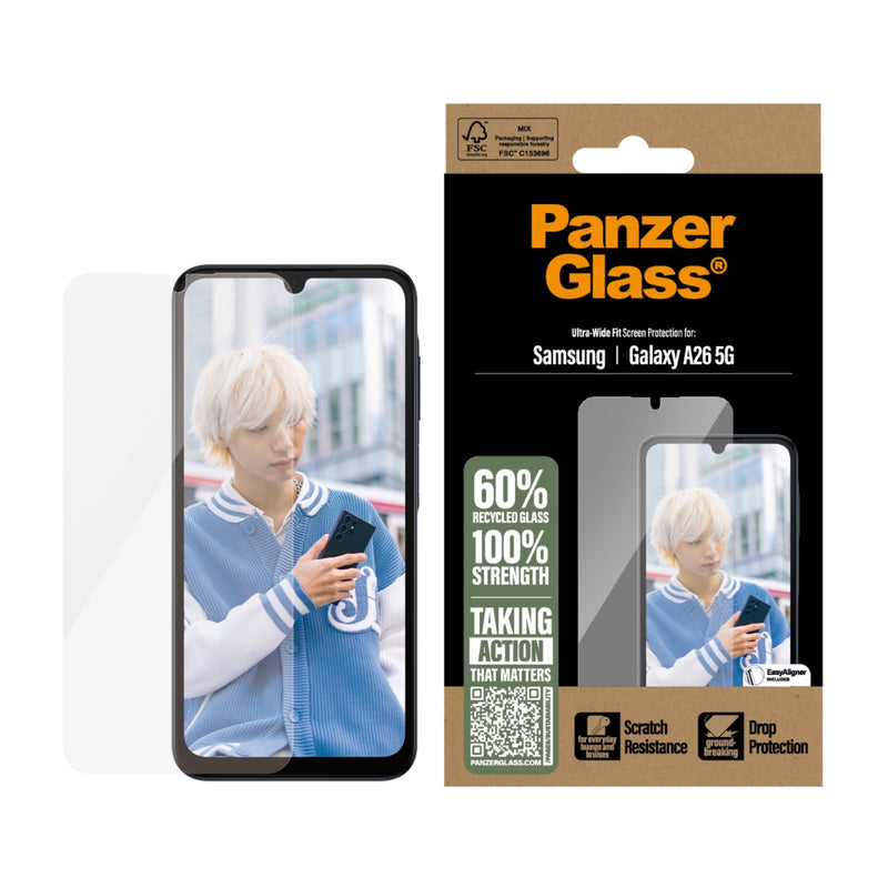 PanzerGlass Screen Protector Ultra Wide Fit With EasyAligner - Samsung Galaxy A26 - Clear (PGRNUWFG38541)