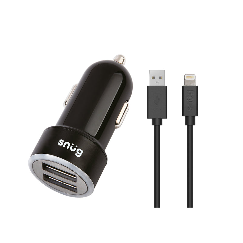 Snug Car Juice Dual USB Port Car Charger With Lightning Cable - 3.4A
