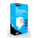 Snug 2 Port PD/USB Charger With Retractable Cable - 65W - White (SNPW-2P65WRET-W)