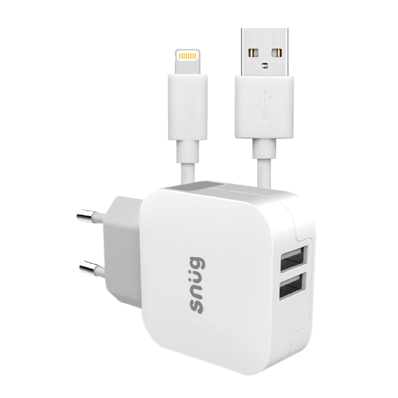 Snug 2 Port USB Home Charger With MFI Lightning Cable 3.4AMP