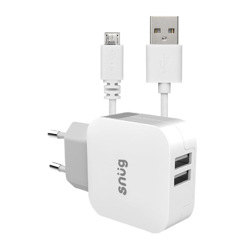 Snug 2 Port USB Home Charger With Micro USB Cable 3.4AMP