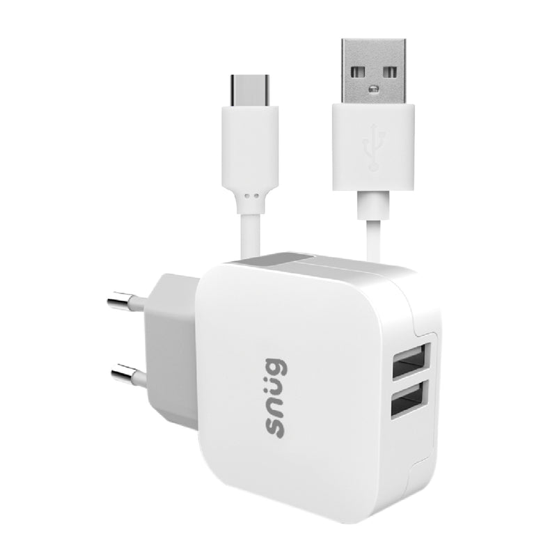 Snug 2 Port USB Home Charger With Type-C Cable 3.4AMP