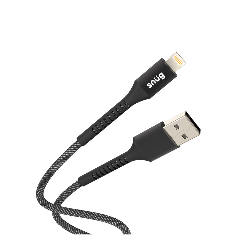 Snug USB To MFI Lightning Nylon Braid Cable 12W - 1.2 Meter - Black/Silver (SNPW-CABNMFIU-B)