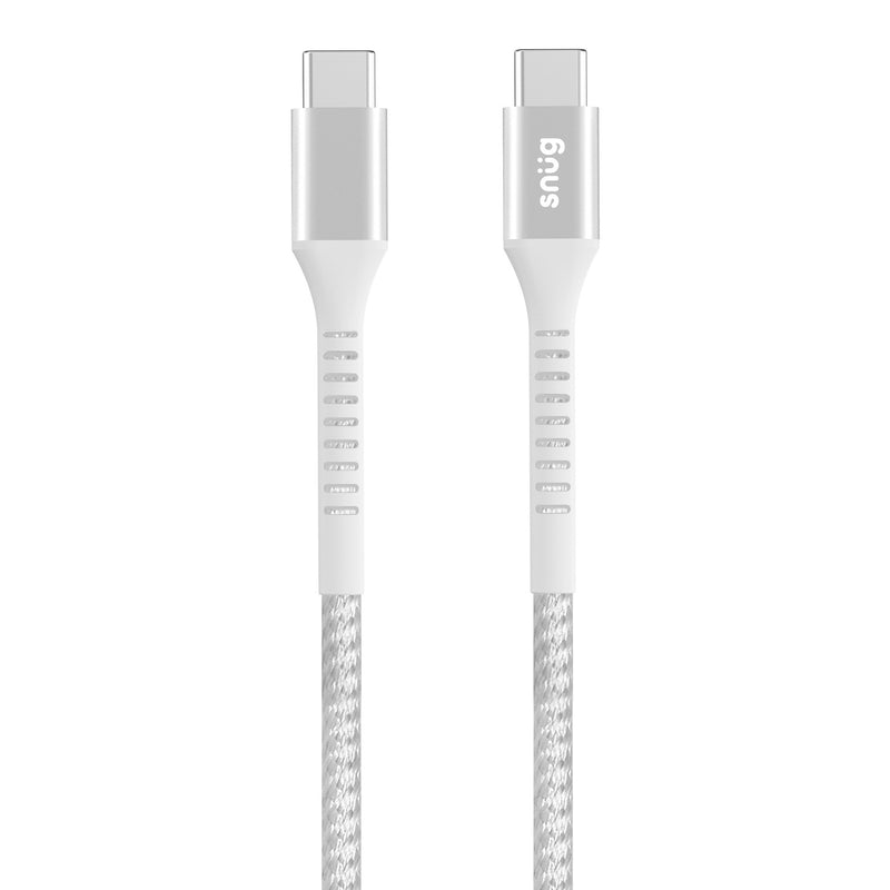 Snug Type-C To Type-C Nylon Braided Cable 60W -  1.2 Metre - White/Silver (SNPW-CABNTYCT-W)