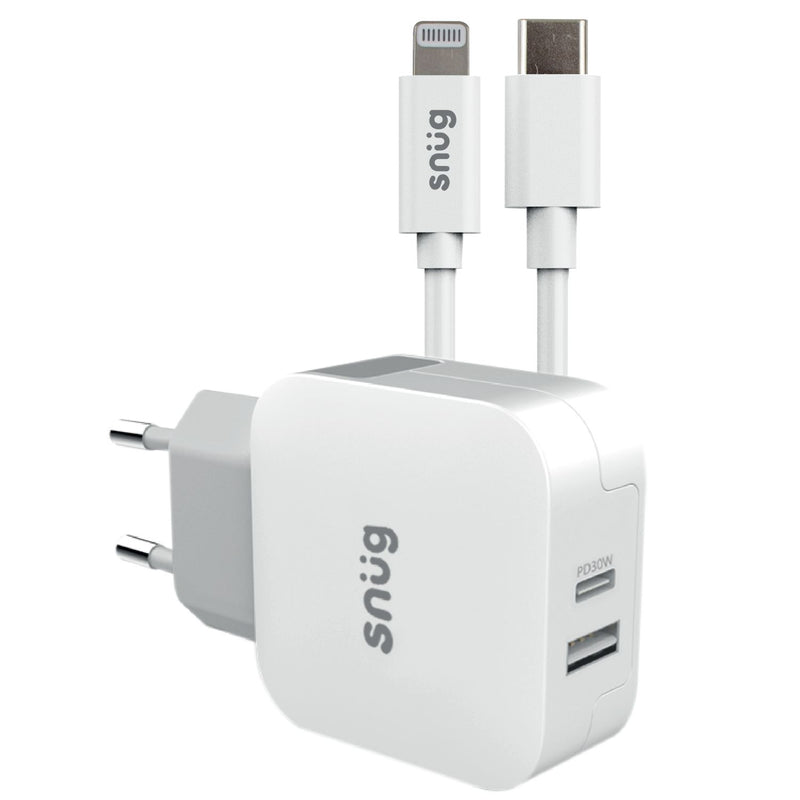 Snug 2 Port PD USB Home Charger With Lightning Cable - 30W