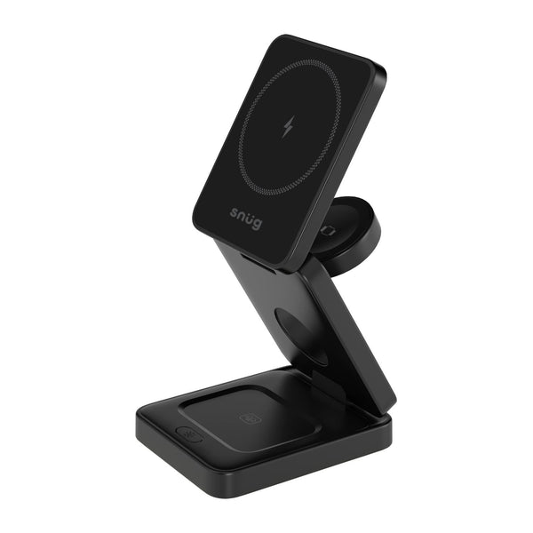 Snug 3-In-1 Magnetic Wireless Travel Charger 15W - Black (SNWI-3IN1TRV-BK)