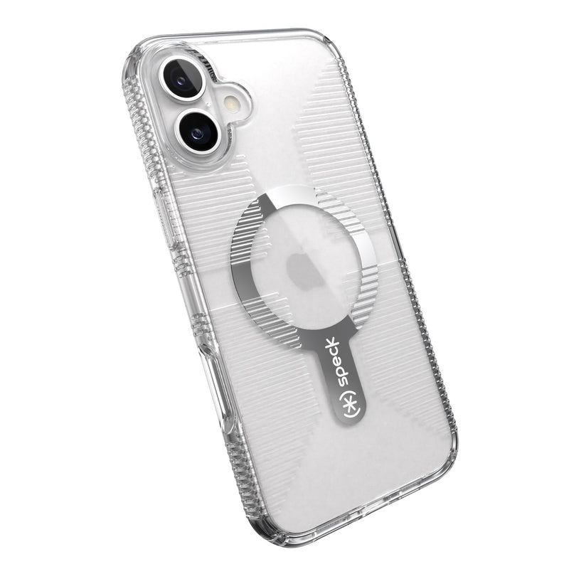 Speck Gemshell Grip MagSafe Case - Apple iPhone 16 Plus - Clear & Chrome (SPK150721-5085)