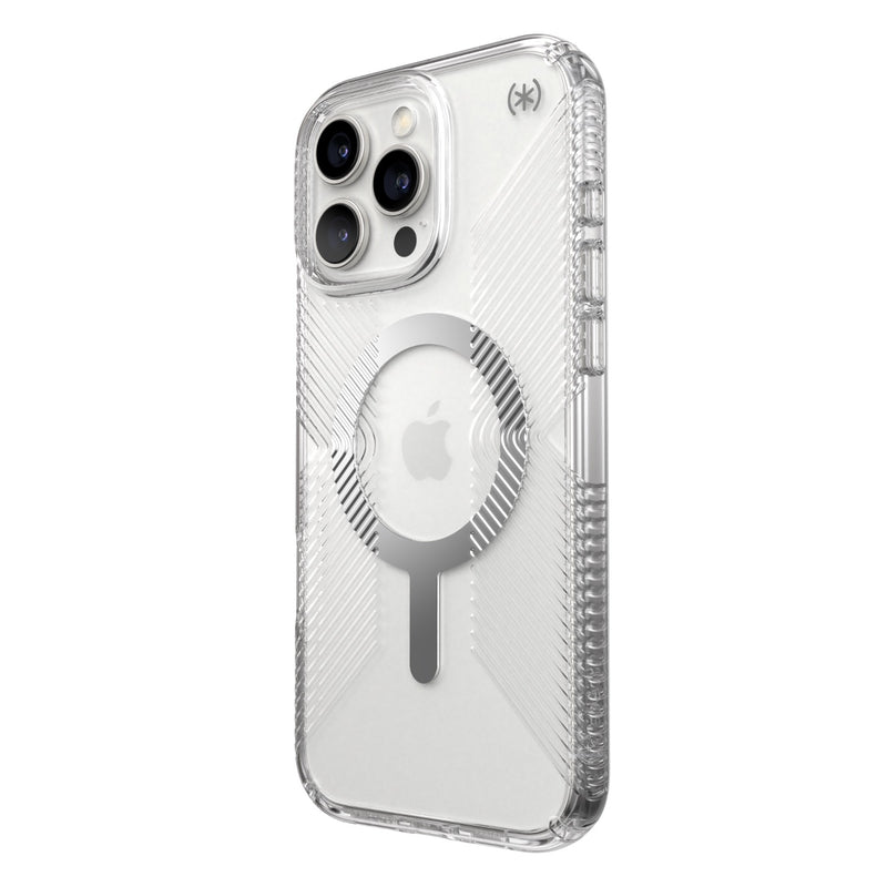 Speck Presidio Perfect Clear Grip MagSafe Case - Apple iPhone 16 Pro Max - Clear & Chrome (SPK150842-3223)