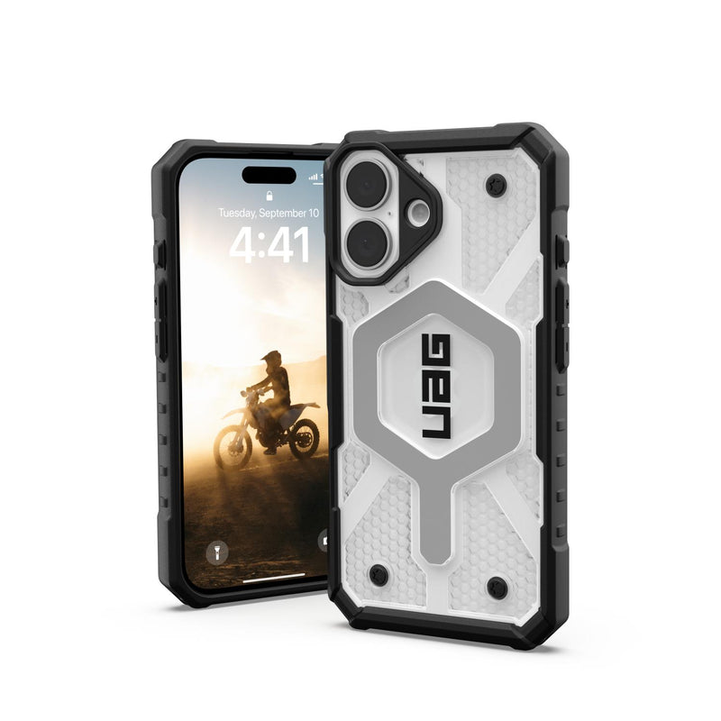 UAG Pathfinder Clear Magsafe Case - Apple iPhone 16 - Ice & Silver (UAG-I16-PCLMI)