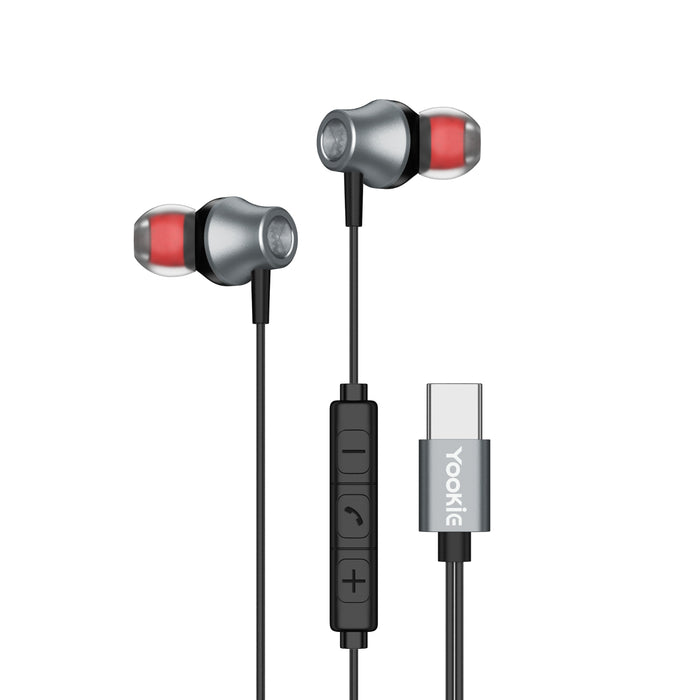 Yookie YTL-11 Wired Earphones Type-C - Black/Silver (YOOKIE-YTL11-B)