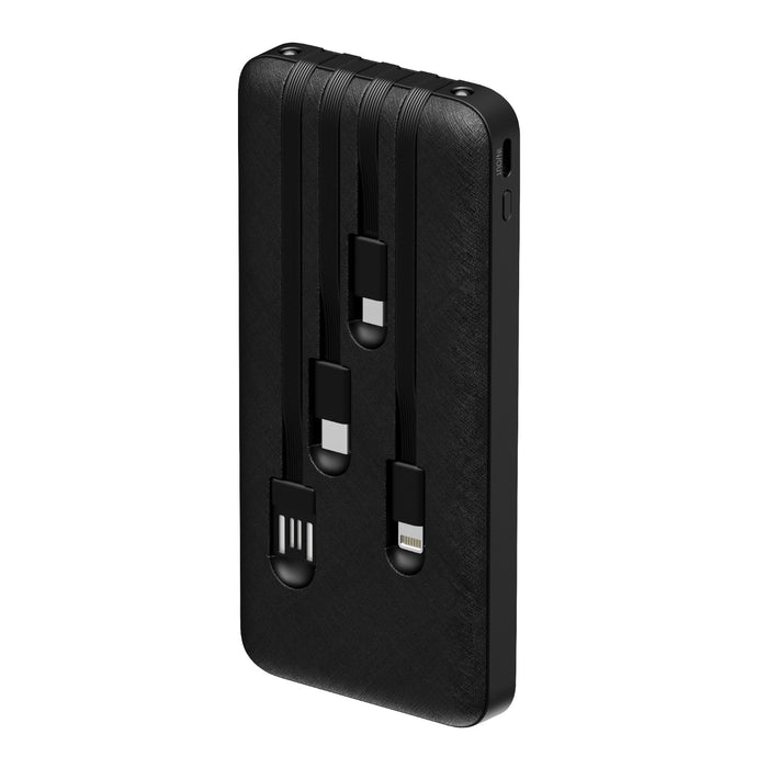 Snug 10000mAh Power Bank With Built-In Cables - Black (SNPB-10000CAB-V)